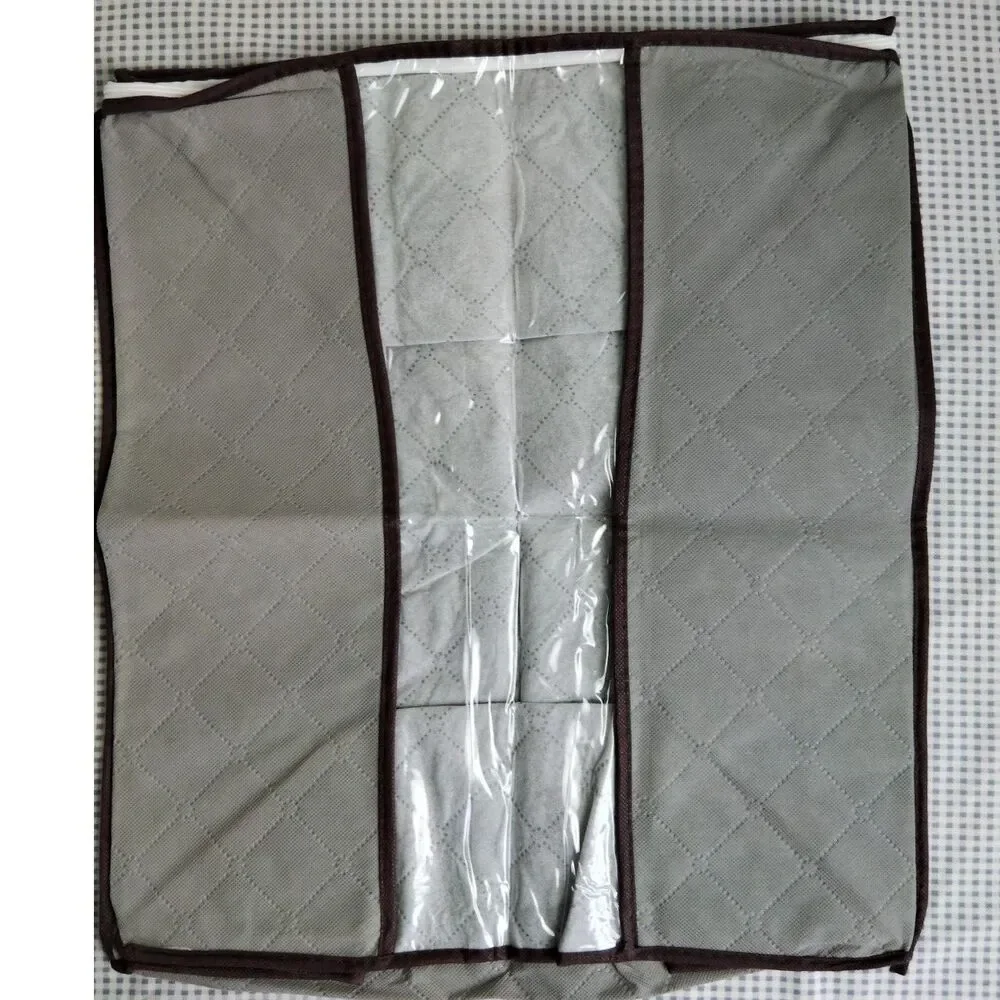 2 Pack Foldable Clear Window Grey Zippered Storage Bag Size 16x11x 18 NWOT